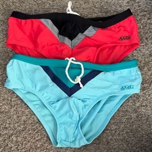 Speedo Swim Briefs - Red, Black, and Light Blue